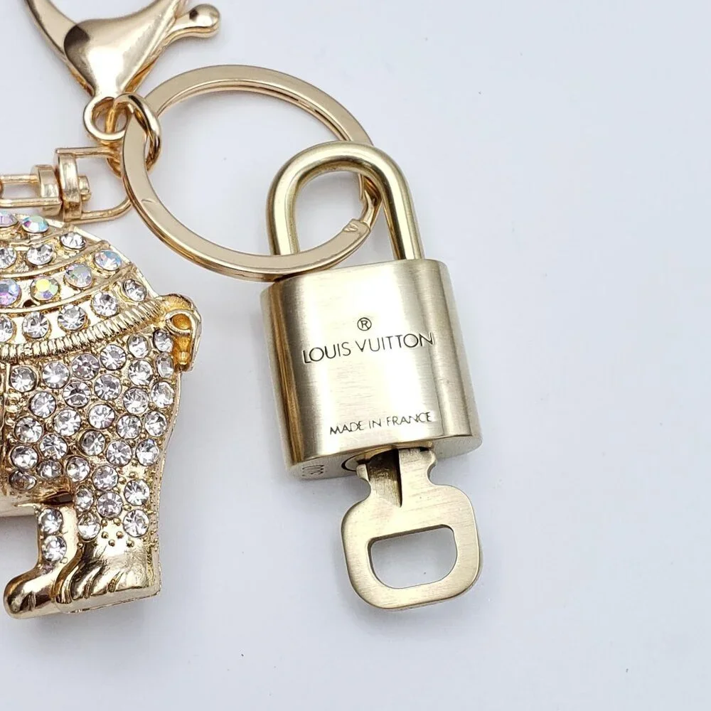 Authentic Louis Vuitton Gold Padlock 🔒 Shiny LV Key + Unbranded Elephant Charm